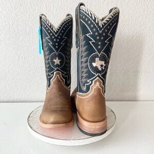 Lane Rodeo Houston Mens Cowboy Boots Brown Blue Leather Western Blunt Toe 12.5D